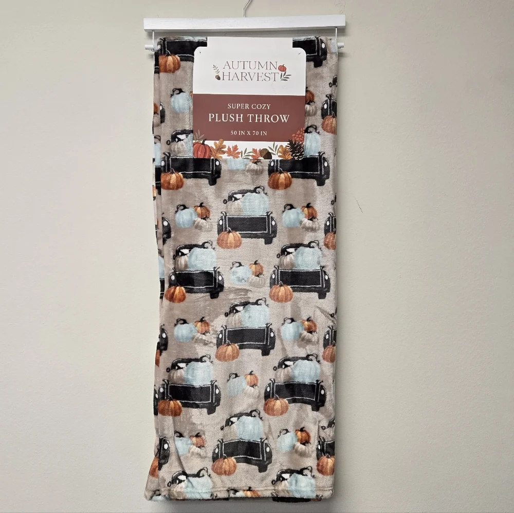 Autumn Harvest Fall Farmhouse Truck Pumpkin Super Cozy Plush Throw Blanket